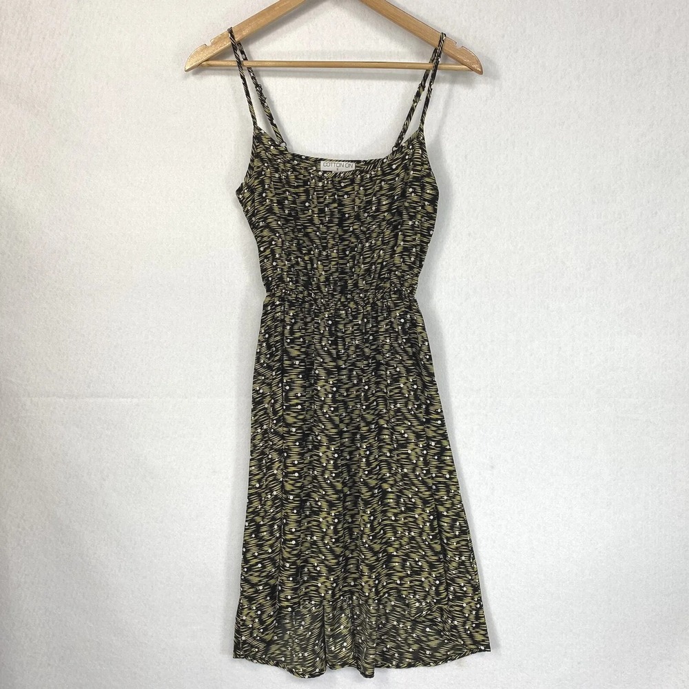 Cotton On Women S High Low Dress Black Yellow Sundress Hi-Lo Adjustable Straps